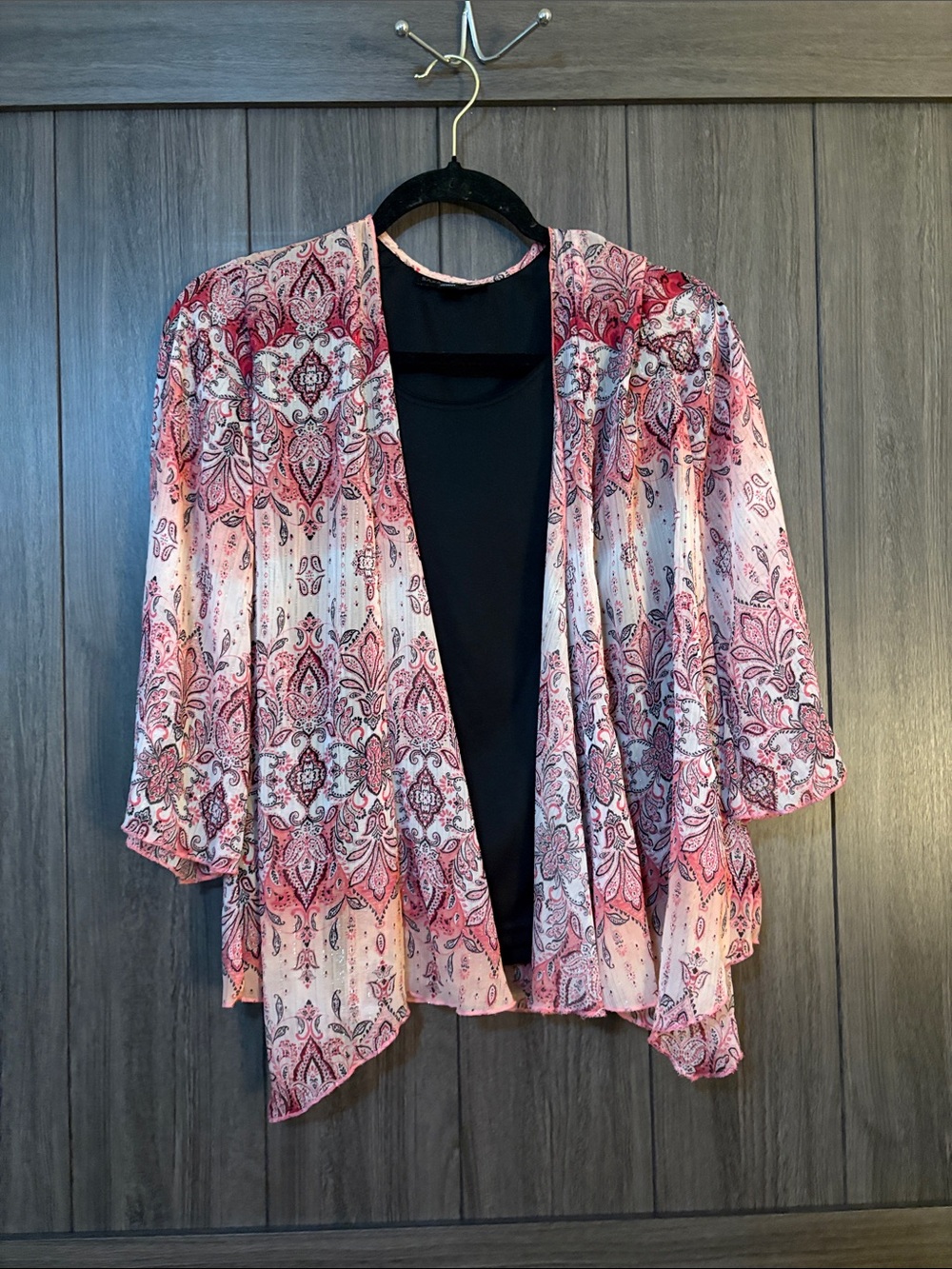 Sara Michelle Black Top with Pink Trim -Petite Medium